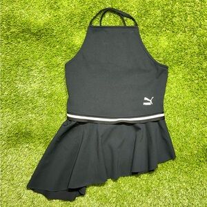 Puma Women’s Peplum Halter Athletic Tank Top Black White Size Small